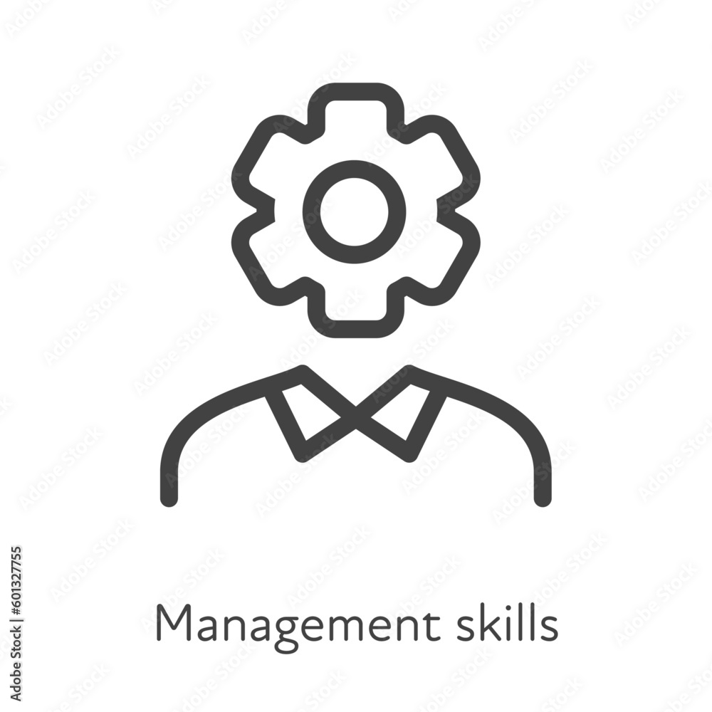 Outline style ui icons soft skill for business collection. Vector black linear illustration. Professionalism. Corporation suit with gear wheel symbol isolated. Design for corporate training Outline style ui icons soft skill for business collection. Vector black linear illustration. Professionalism. Corporation suit with gear wheel symbol isolated. Design for corporate training