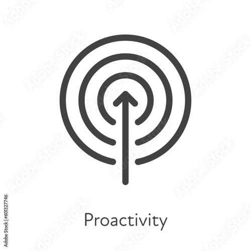 Outline style ui icons soft skill for business collection. Vector black linear illustration. Proactivity. Arrow with target complete goal symbol isolated. Design for corporate training
