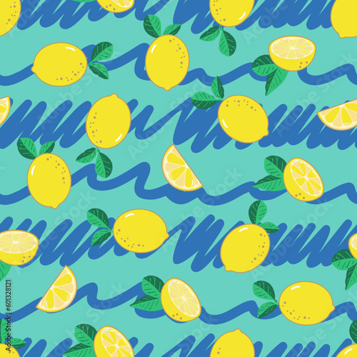 lemon fruit tropical vector brush line stroke scratch seamless pattern