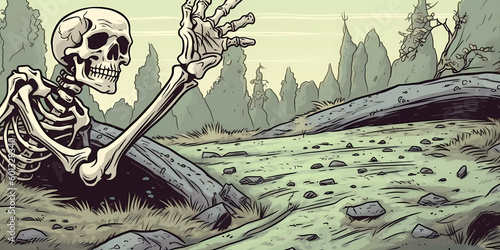 Skeleton hand crawling out of a grave