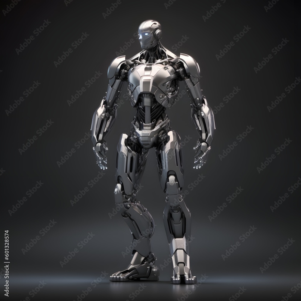 modern high-tech design robot-android standing in simple pose, ai tools generated image, 