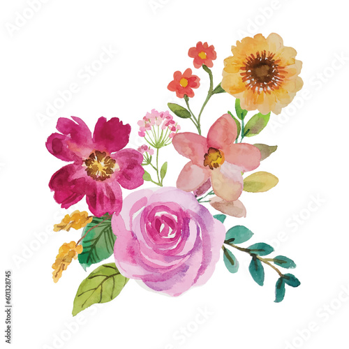 bouquet watercolor flower hand draw clipart