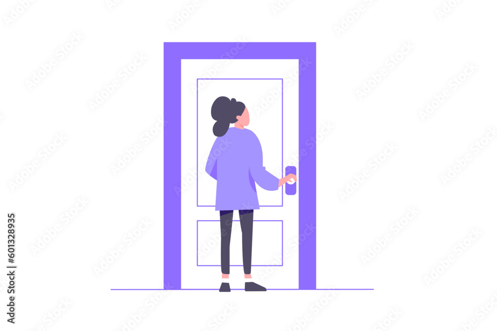 The young female character holding a door knob.
