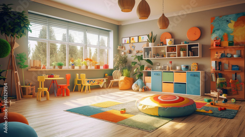 Kids playroom colorful positive. Generative Ai