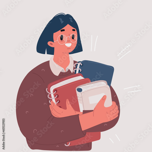 Vector illustration of student gilr hold books. Ready to study