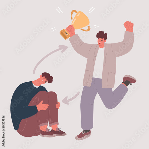 Vector illustration of Metaphor bipolar disorder mind mental. Double face. Split personality. Concept mood disorder.Psychology. Mental health. Dual personality concept. Tangle and untangle