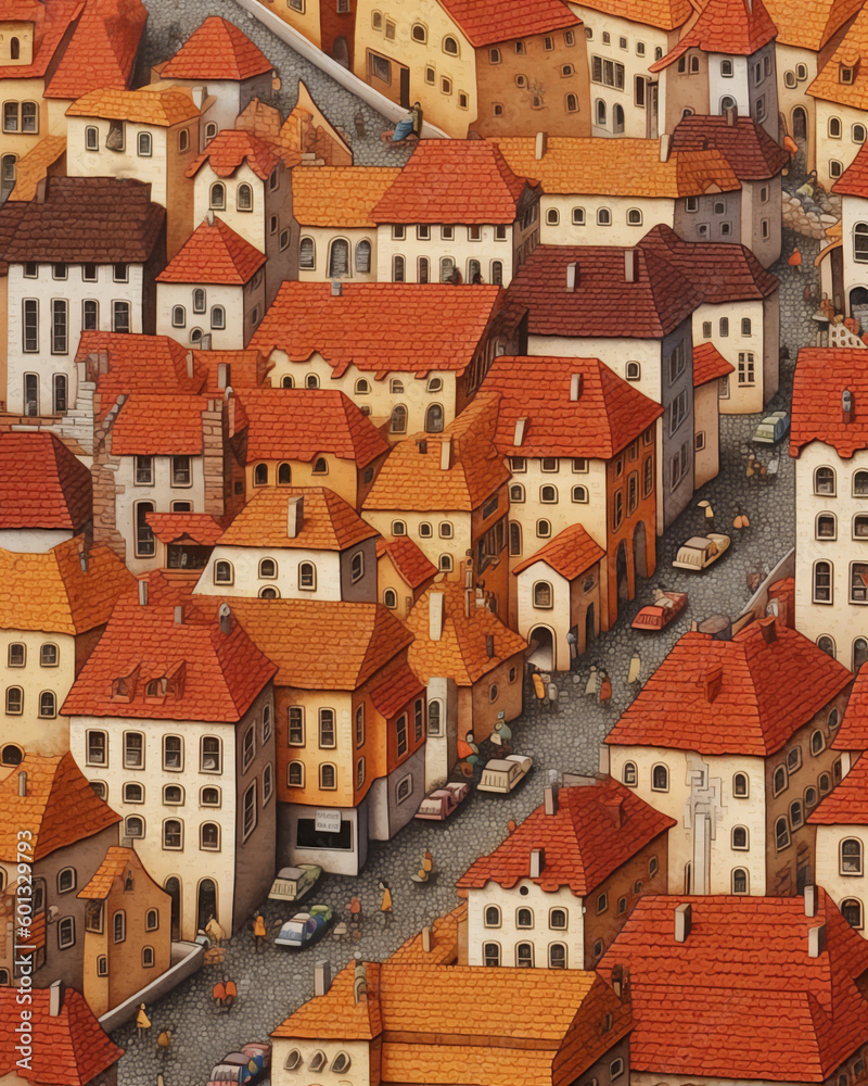 Painting of a small town, in the style of detailed patterns, cartoony, slovenian paintings, transportcore, realist detail. Created using AI. Painting of a small town, in the style of detailed patterns, cartoony, slovenian paintings, transportcore, realist detail. Created using AI.