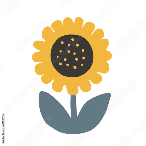Cute sunflower in folk Scandinavian style, isolated vector illustration. Adorable design element for craft products packaging, children goods and cards