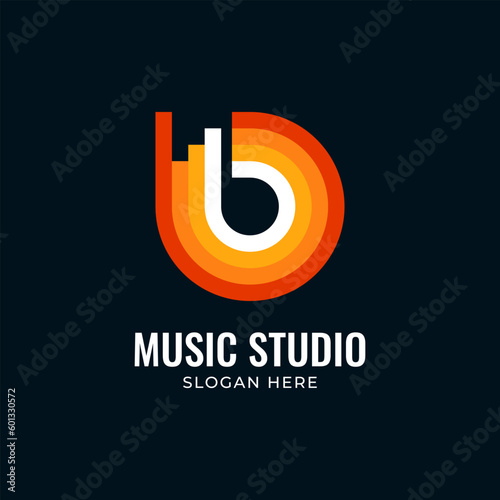 Gradient circle shape with music notes negative space. Music logo vector design