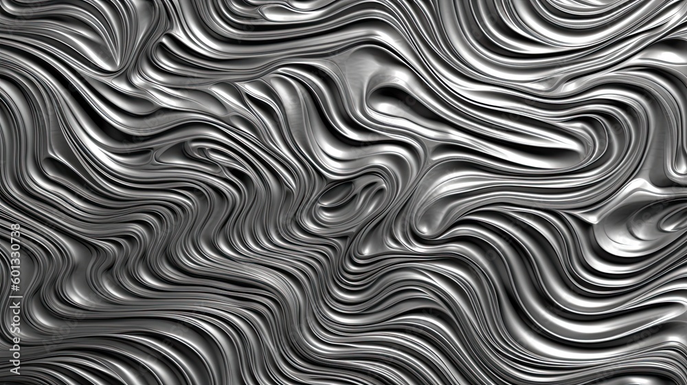 Silver silk textile background. Illustration of wavy fabric material. Dynamic wavy cloth. Generative AI