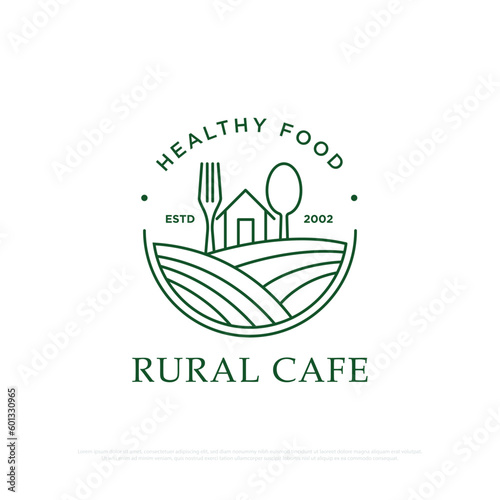 Healthy Food Restaurant logo design , a restaurant with a rural concept that provides traditional organic food and drinks vector illustration