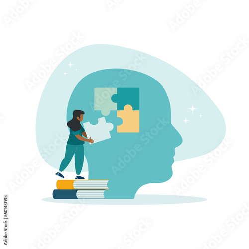 Mental health illustration. A character with a mental disorder struggles with stress, depression, burnout, and other psychological issues. The concept of psychotherapy. Vector illustration.  © STANISLAV