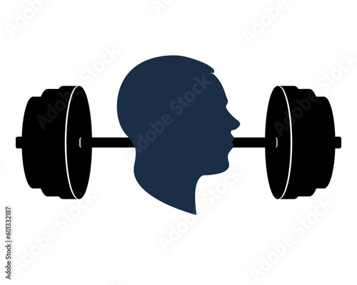 The barbell and the silhouette of a man's face. 