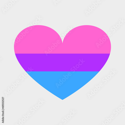 Cute vector heart in LGBTQ flag colors. Three horizontal stripes, bisexual flag, sexual identity, pride month.
