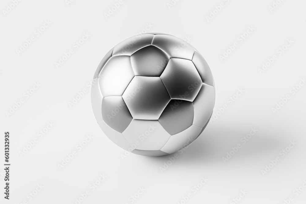 Obraz premium Futuristic soccer ball made of metal on white background. 3d illustration of metallic soccer ball isolated