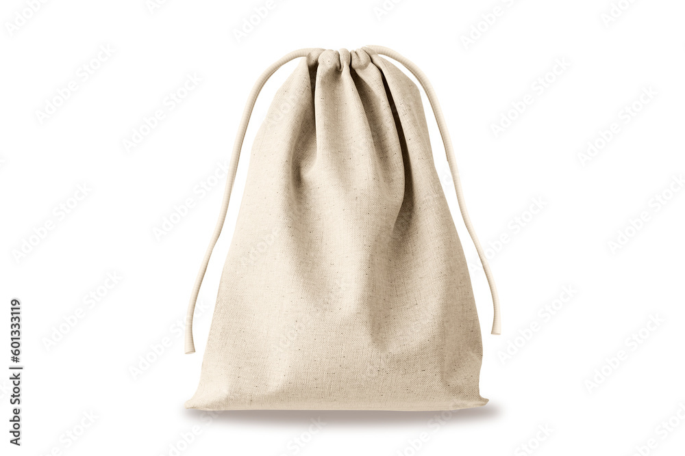 Cotton burlap bag with drawstring Mock up isolated on grey background. Zero waste concept. 3d rendering. Cotton burlap bag with drawstring Mock up isolated on grey background. Zero waste concept. 3d rendering.