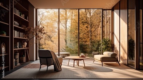 a living room filled with furniture and a large window