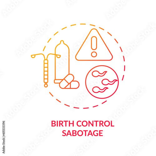 Birth control sabotage red gradient concept icon. Family abuse. Unwanted pregnancy. Sexual health. Reproductive choice. Human right abstract idea thin line illustration. Isolated outline drawing
