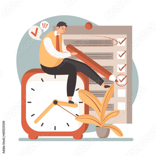 Serious young employee ticking off tasks on to-do list