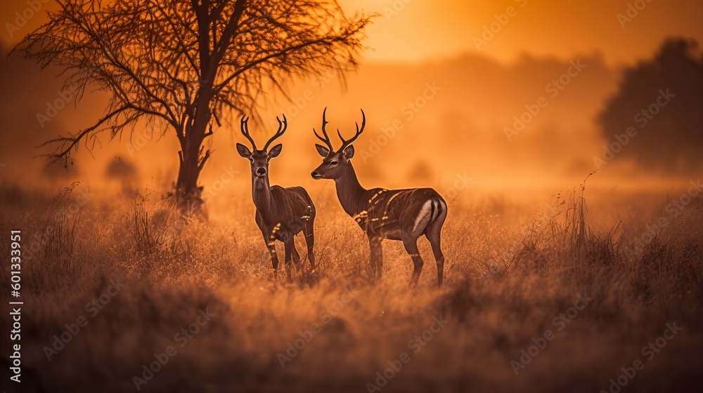 two deer standing next to each other in a field two deer standing next to each other in a field