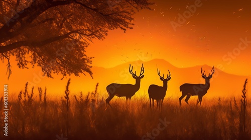 a couple of deer standing next to each other in a field