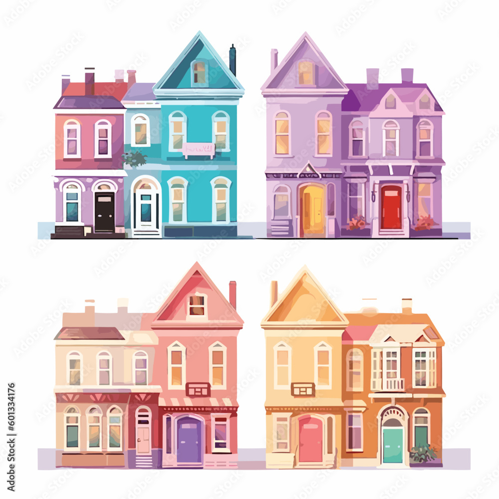 Set of colorful residential buildings