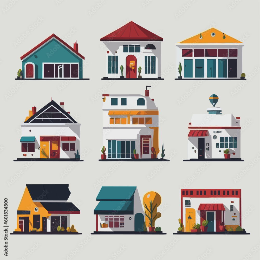Set of colorful shop buildings vector isolated