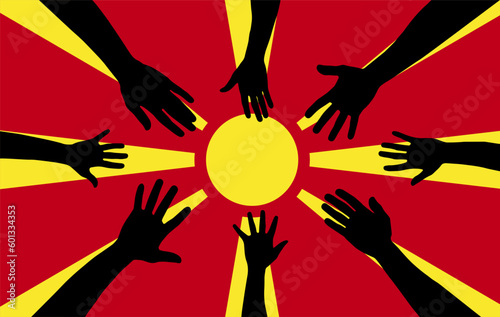 Group of Macedonia people gathering hands vector silhouette, unity or support idea