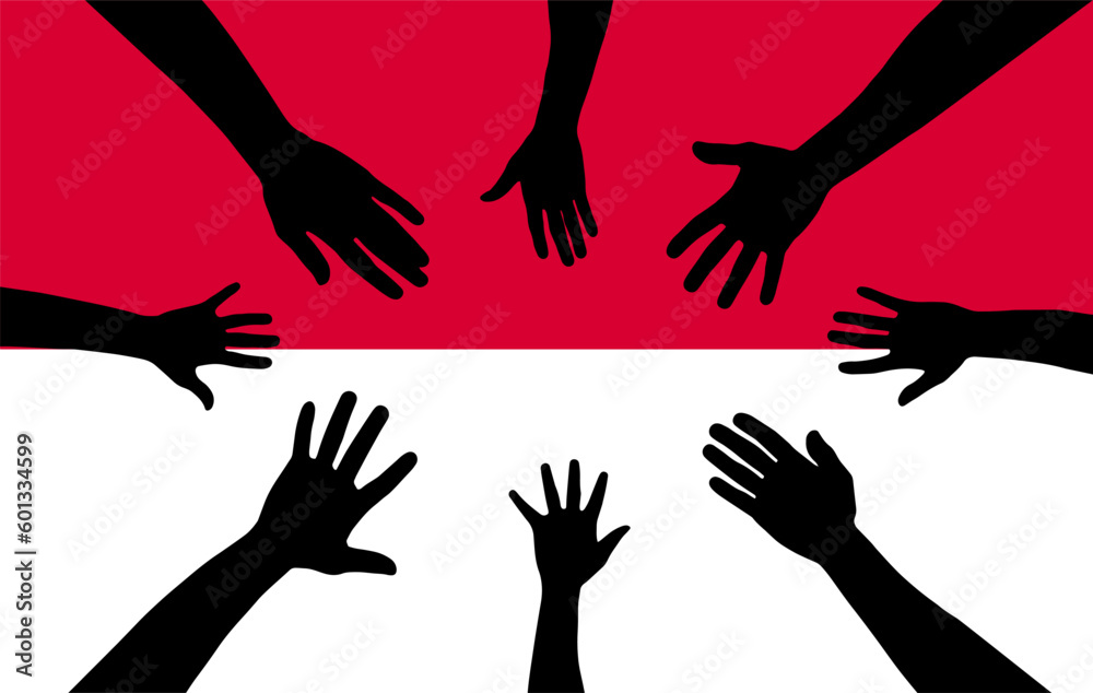 Group of Monaco people gathering hands vector silhouette, unity or support idea Group of Monaco people gathering hands vector silhouette, unity or support idea