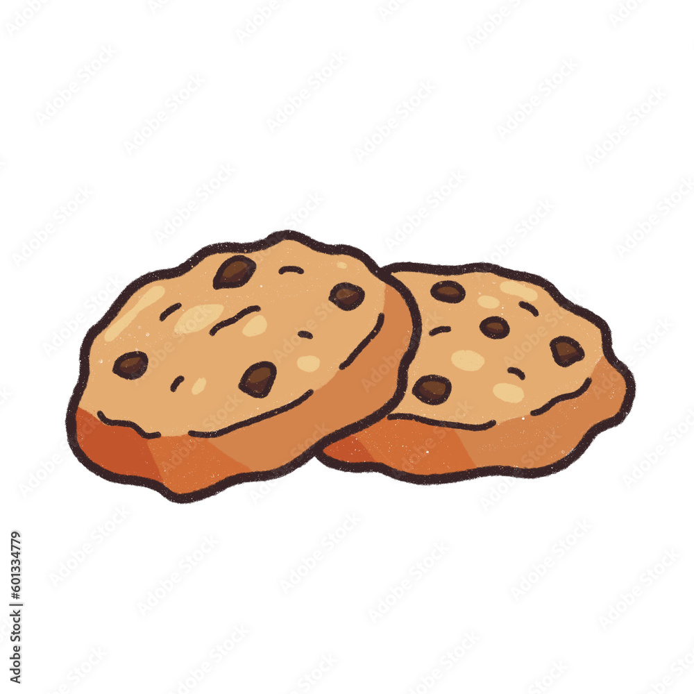 Chocolate chip cookie, chocolate cookie icon, drawing, sticker, cute cookie icon. Chocolate chip cookie, chocolate cookie icon, drawing, sticker, cute cookie icon.