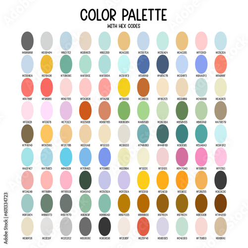 Colorful pastel color palette with hex codes for kids illustration