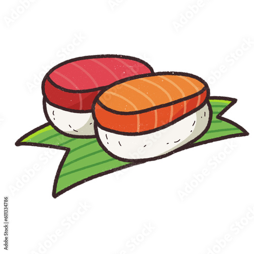 Salmon and tuna sushi delicious illustration drawings icon logo sticker