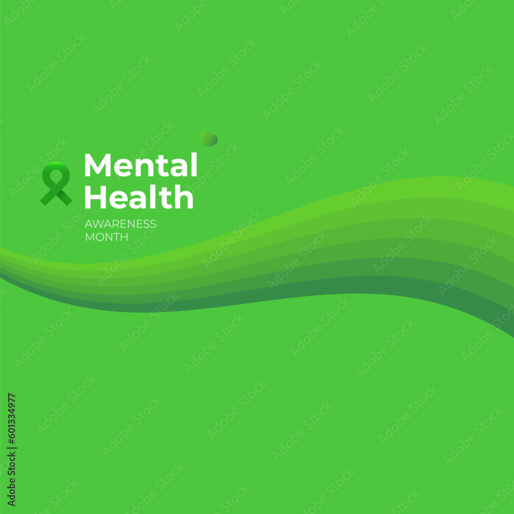 Mental Health Awareness Month social media banner with green ribbon ...