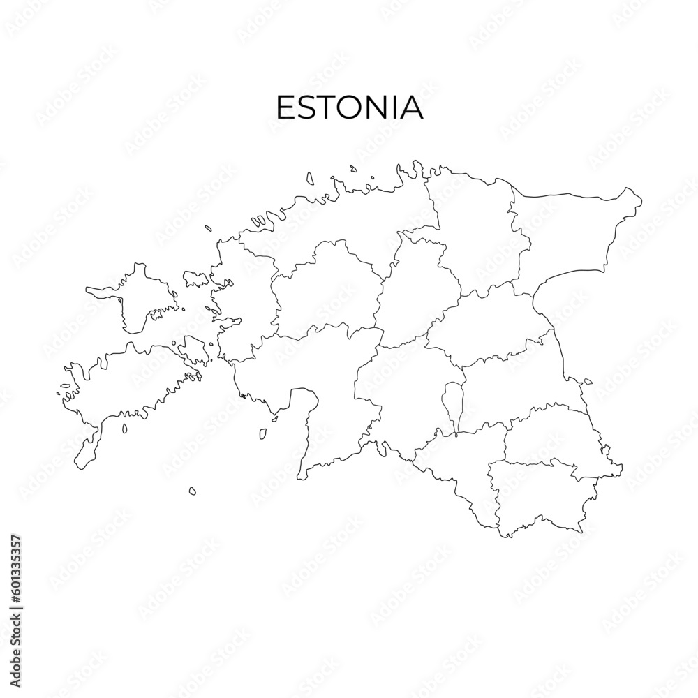 Estonia administrative division map. Estonia contour map. Vector illustration in outline style