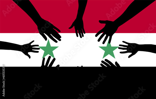 Group of Syria people gathering hands vector silhouette, unity or support idea