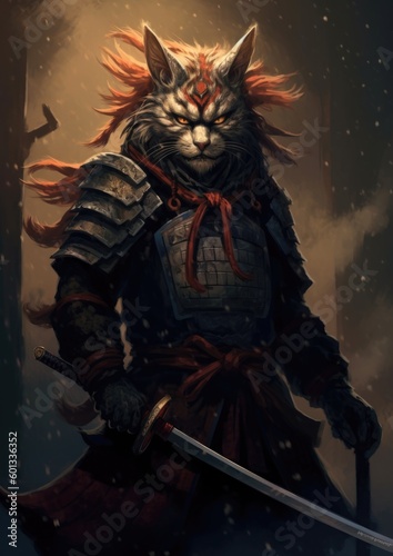 Wütende Katze Samurai