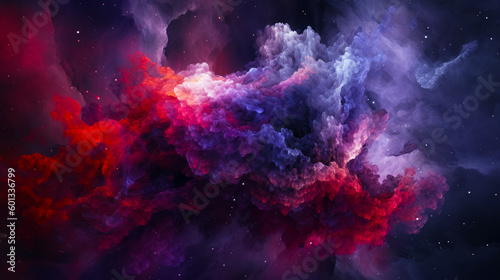 Colorful cloud of smoke in the middle of night sky with stars in the background. Generative AI. © valentyn640