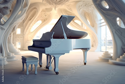 Magnificent luxurious piano in a n empty classic room