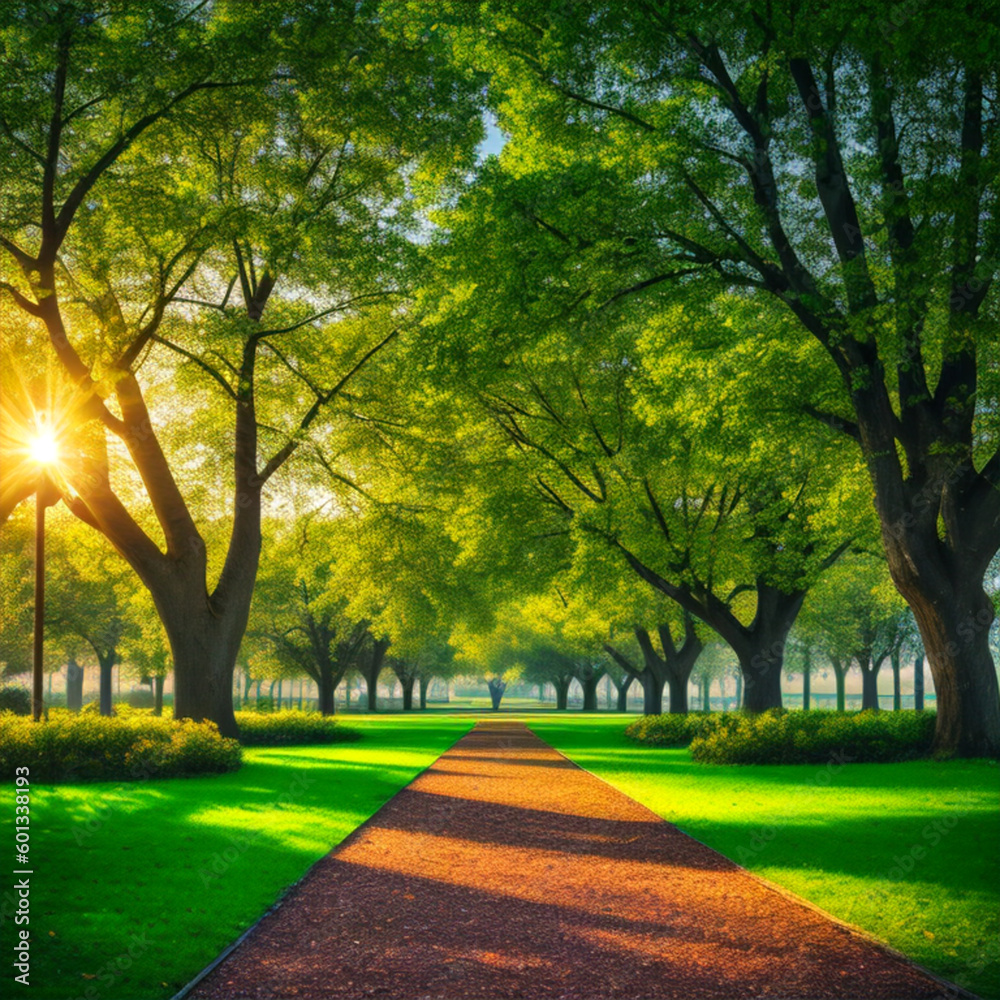 Naklejka premium Caminhar no parque ao amanhecer