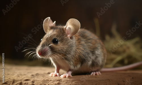 studio photo shot of house mouse on blurry dark background. Generative AI