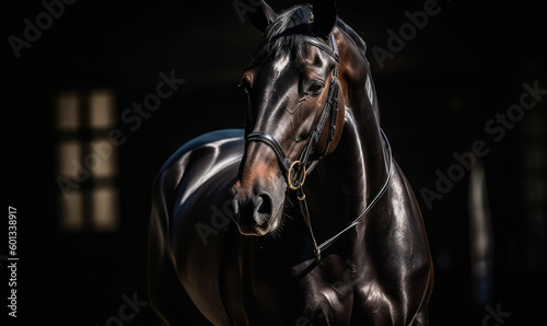 Hackney show horse, captured in a classic driving competition, showcasing its striking presence, elegant gait, and refined form. image captures the grace and power of this iconic breed. Generative AI © Bartek