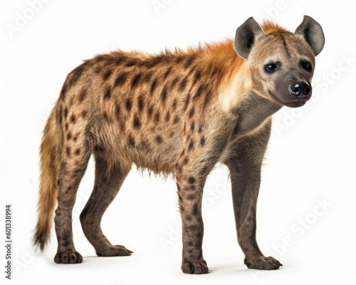 Fototapeta photo of hyena isolated on white background. Generative AI