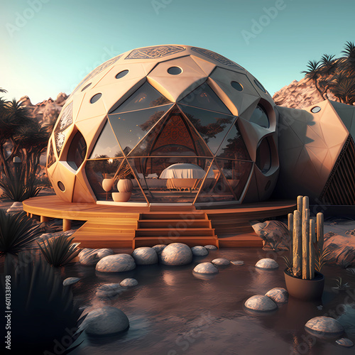 Geodesic Glamping Dome, Generated by Generative AI