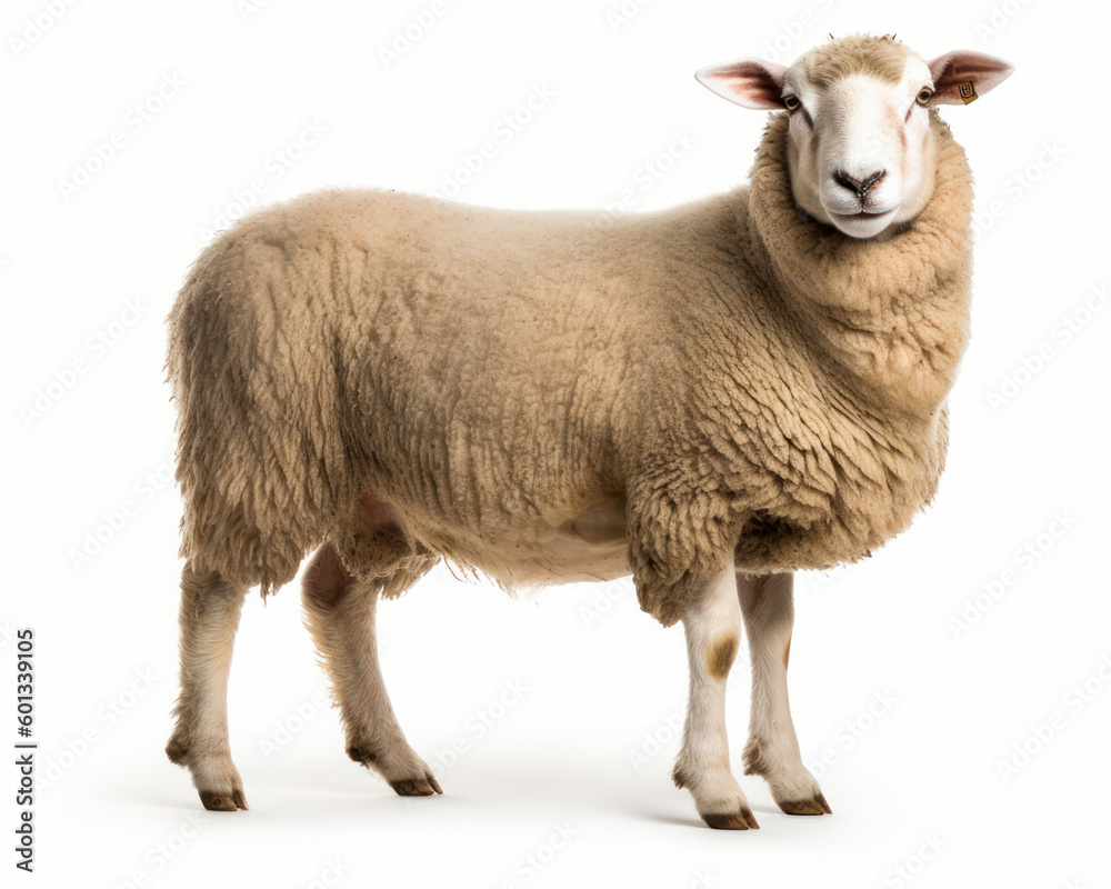 Fototapeta premium photo of Hampshire sheep isolated on white background. Generative AI