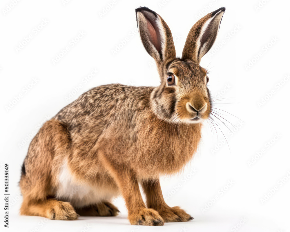 photo of Hare (genus Lepus) isolated on white background. Generative AI photo of Hare (genus Lepus) isolated on white background. Generative AI