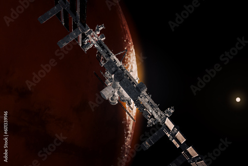 Spacestation and Mars in the Dark