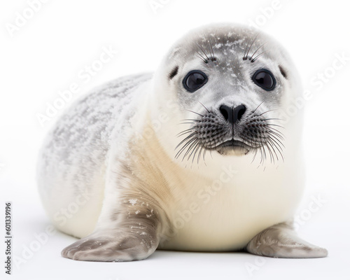 photo of harp seal isolated on white background. Generative AI © Bartek