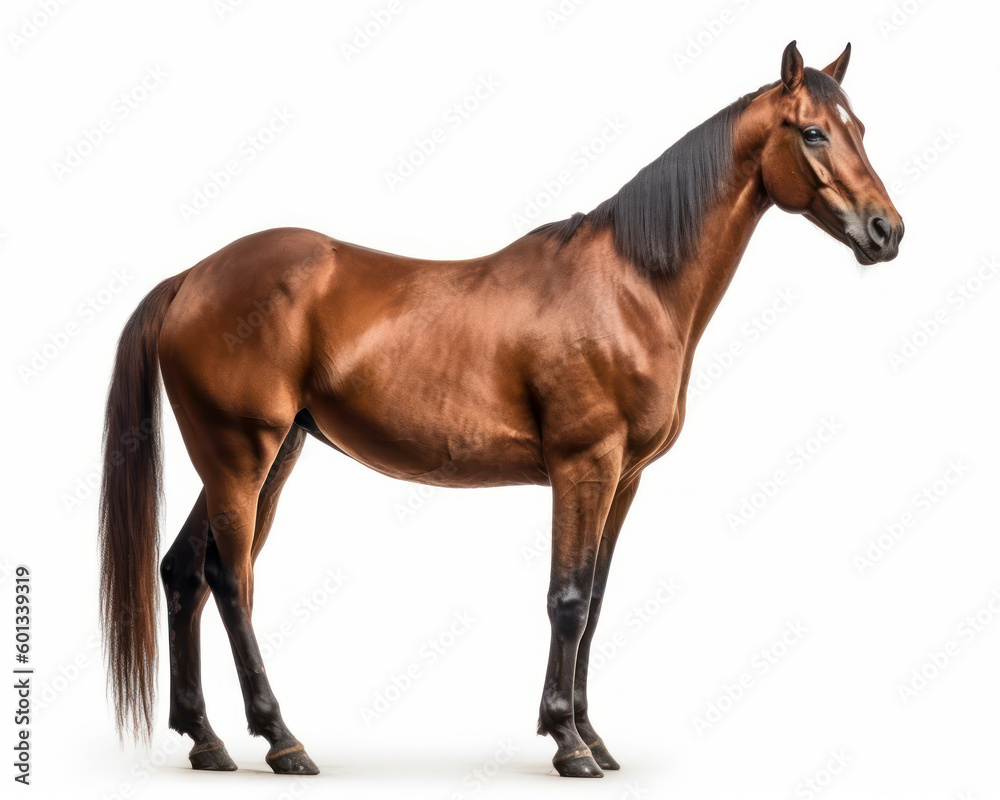 Fototapeta premium photo of horse isolated on white background. Generative AI