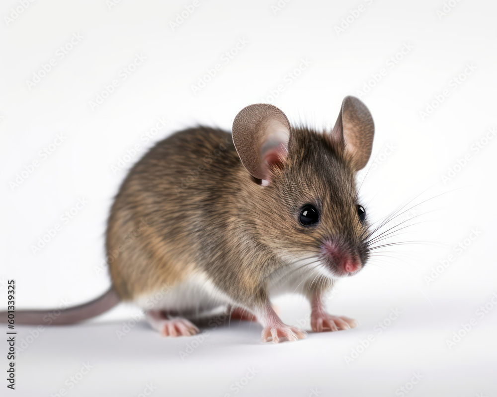 photo of house mouse isolated on white background. Generative AI