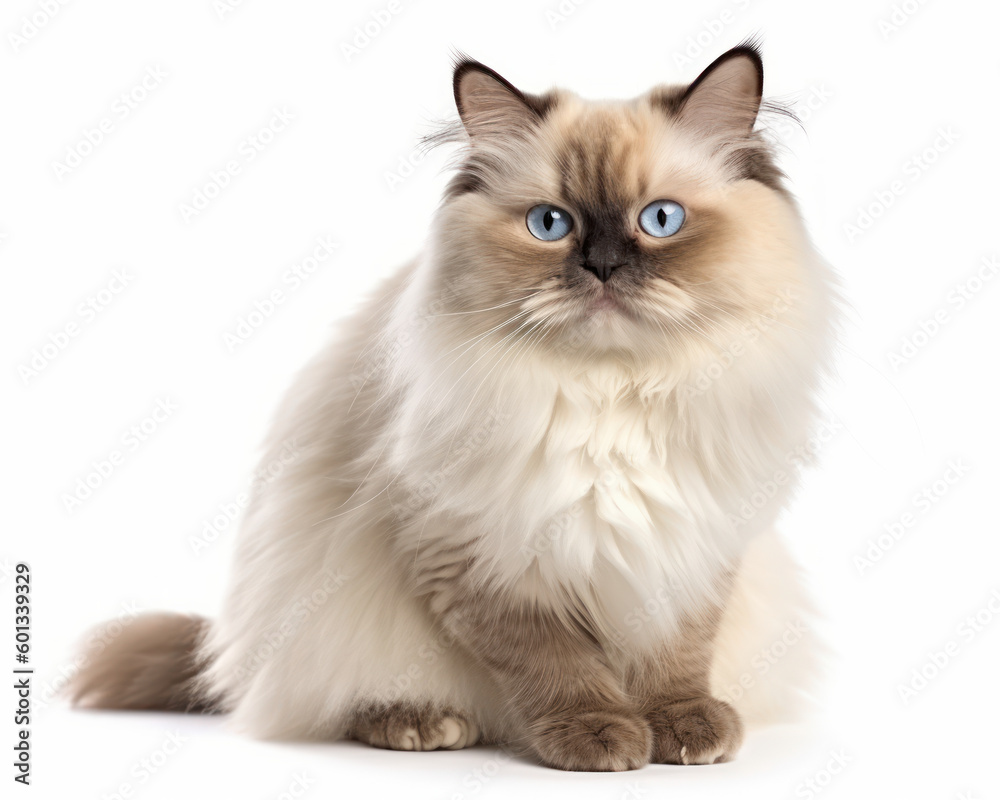 photo of Himalayan cat isolated on white background. Generative AI